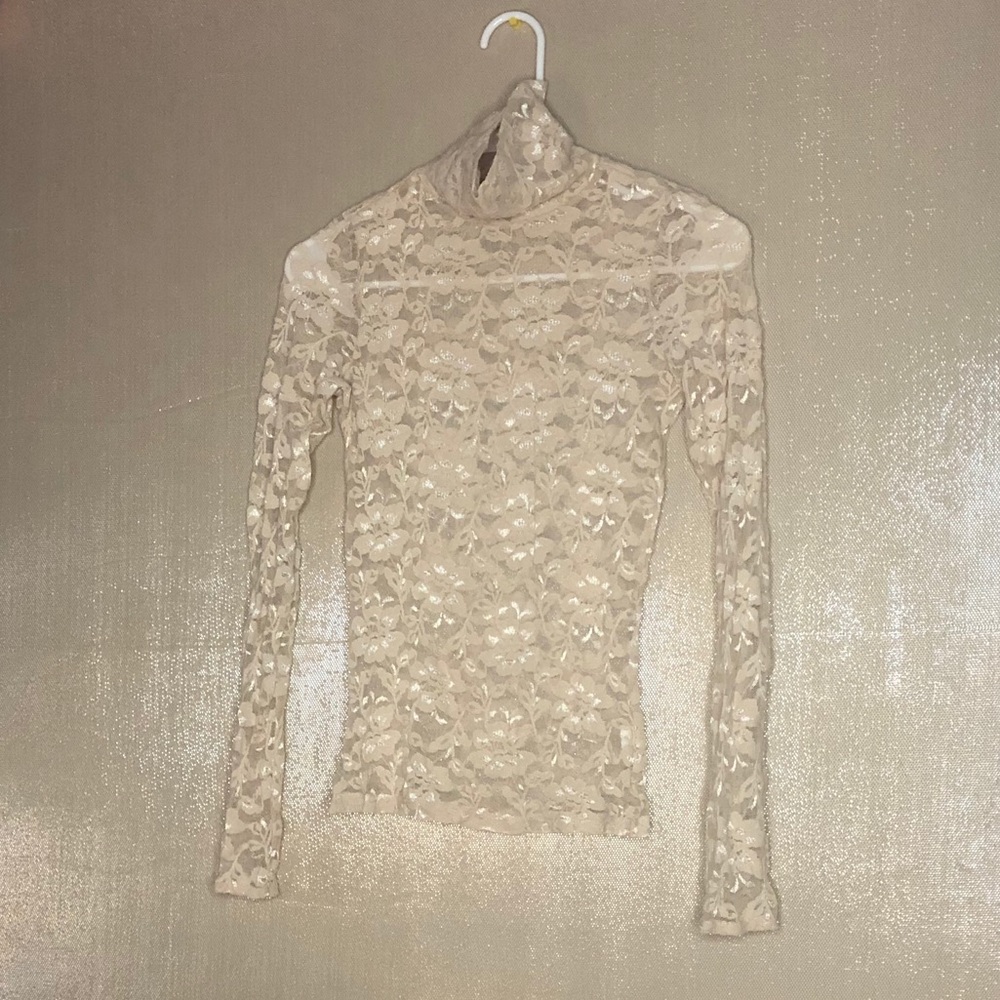 Forever21 Champagne Lace Turtleneck Top